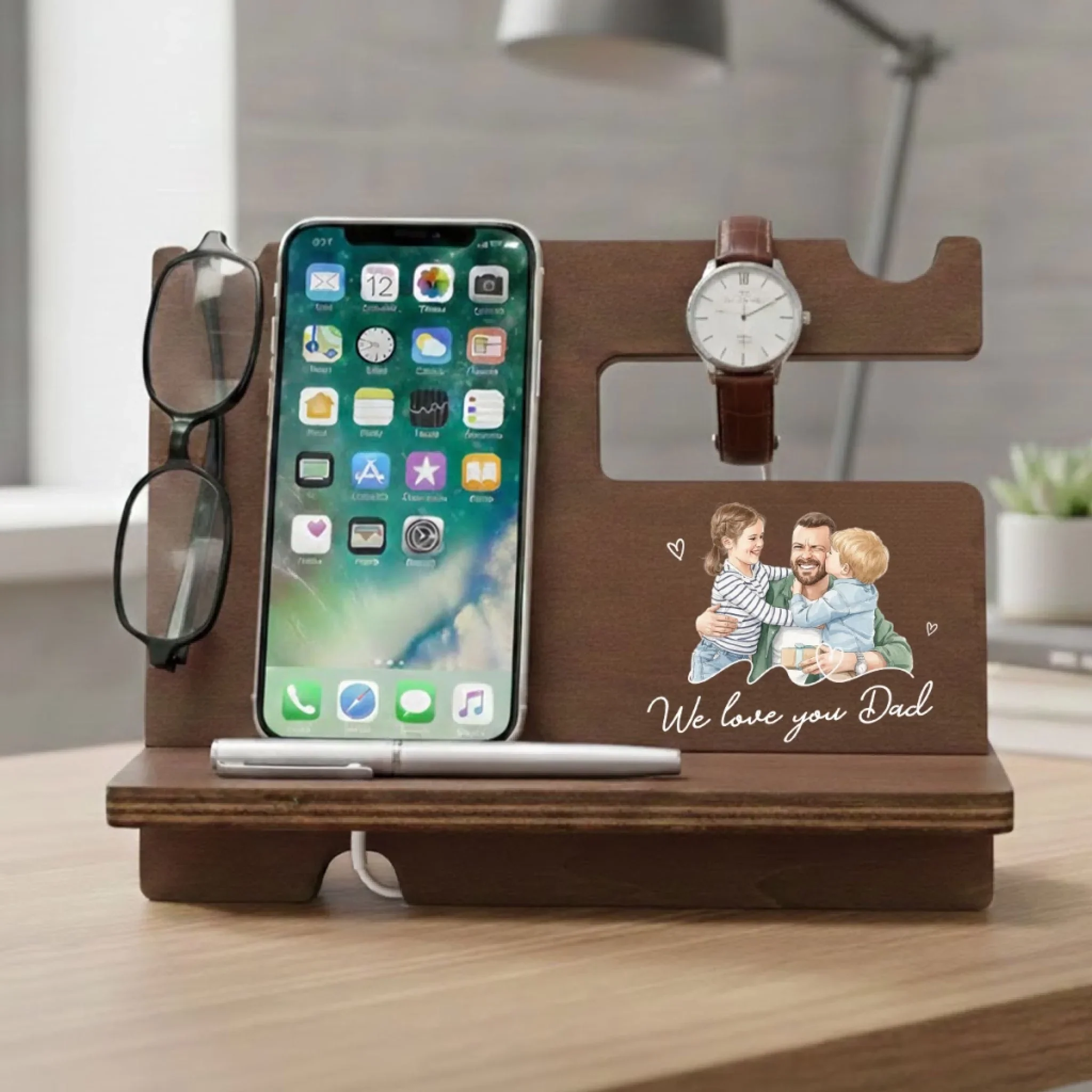 We Love You - Personalized Custom Wood Phone Docking Station - Image 5