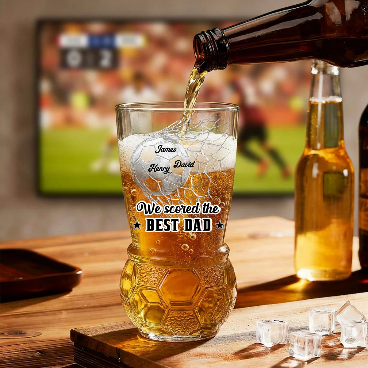 We Scored The Best Dad - Personalized Custom Football Beer Glass - Image 3