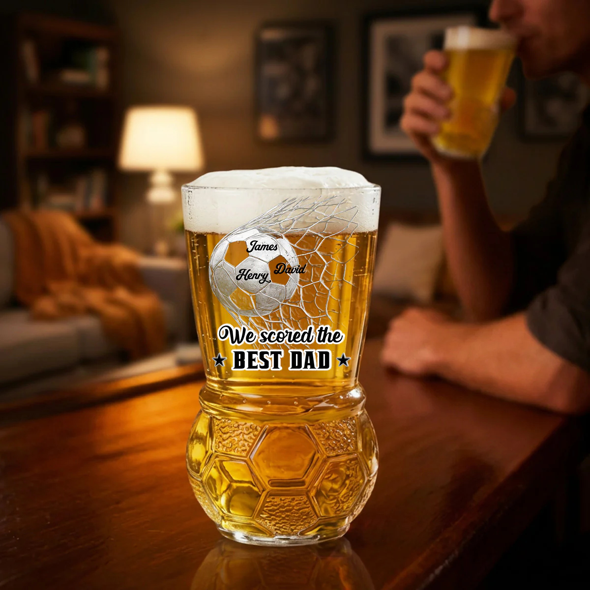 We Scored The Best Dad - Personalized Custom Football Beer Glass - Image 4