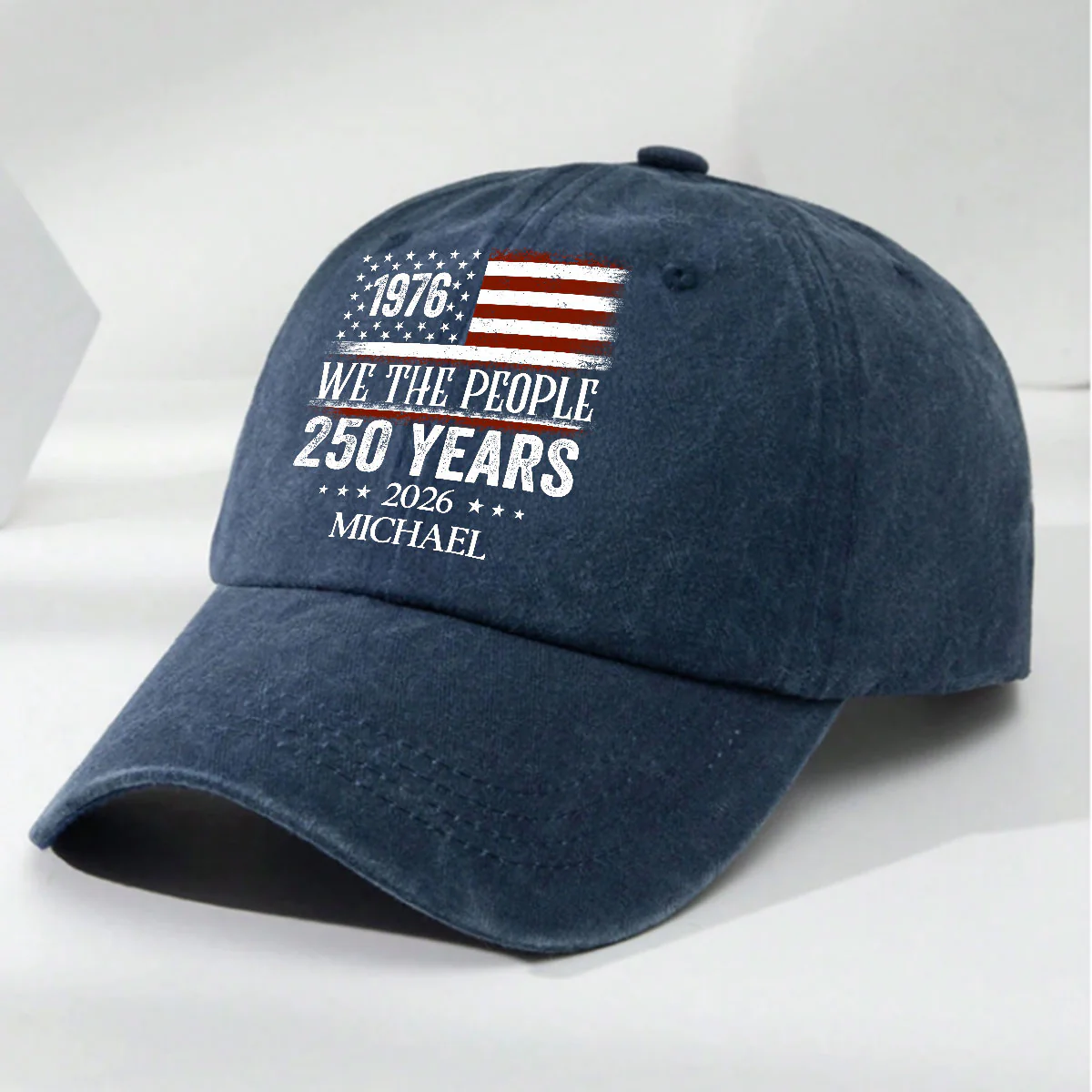 We The People - Personalized Custom Vintage Washed Denim Cap - Image 2