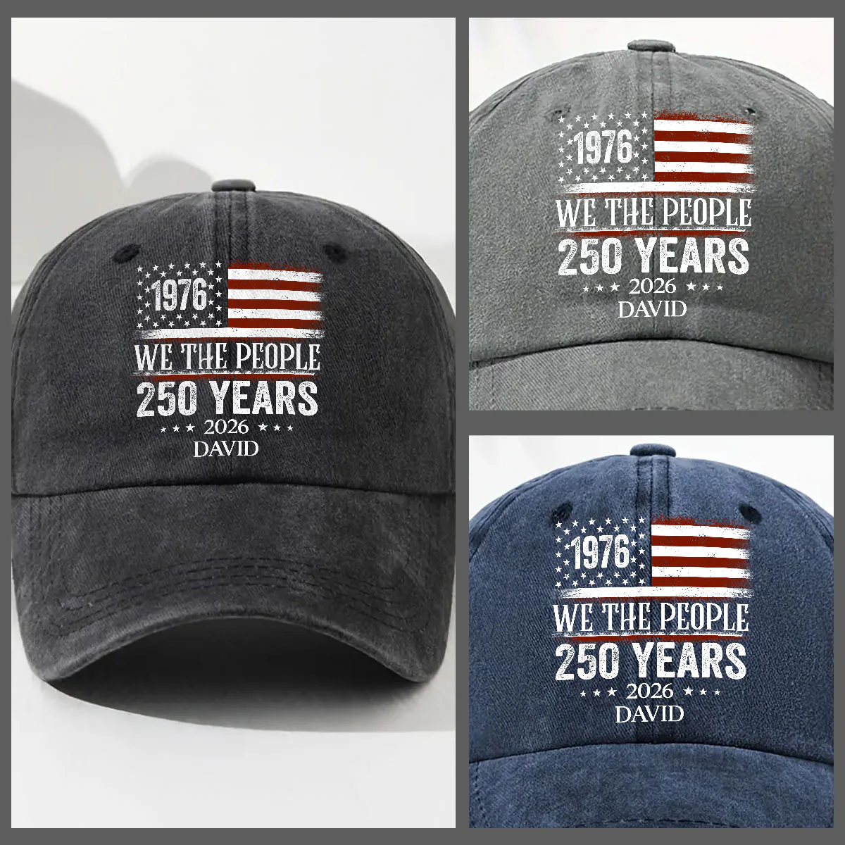We The People - Personalized Custom Vintage Washed Denim Cap - Image 4