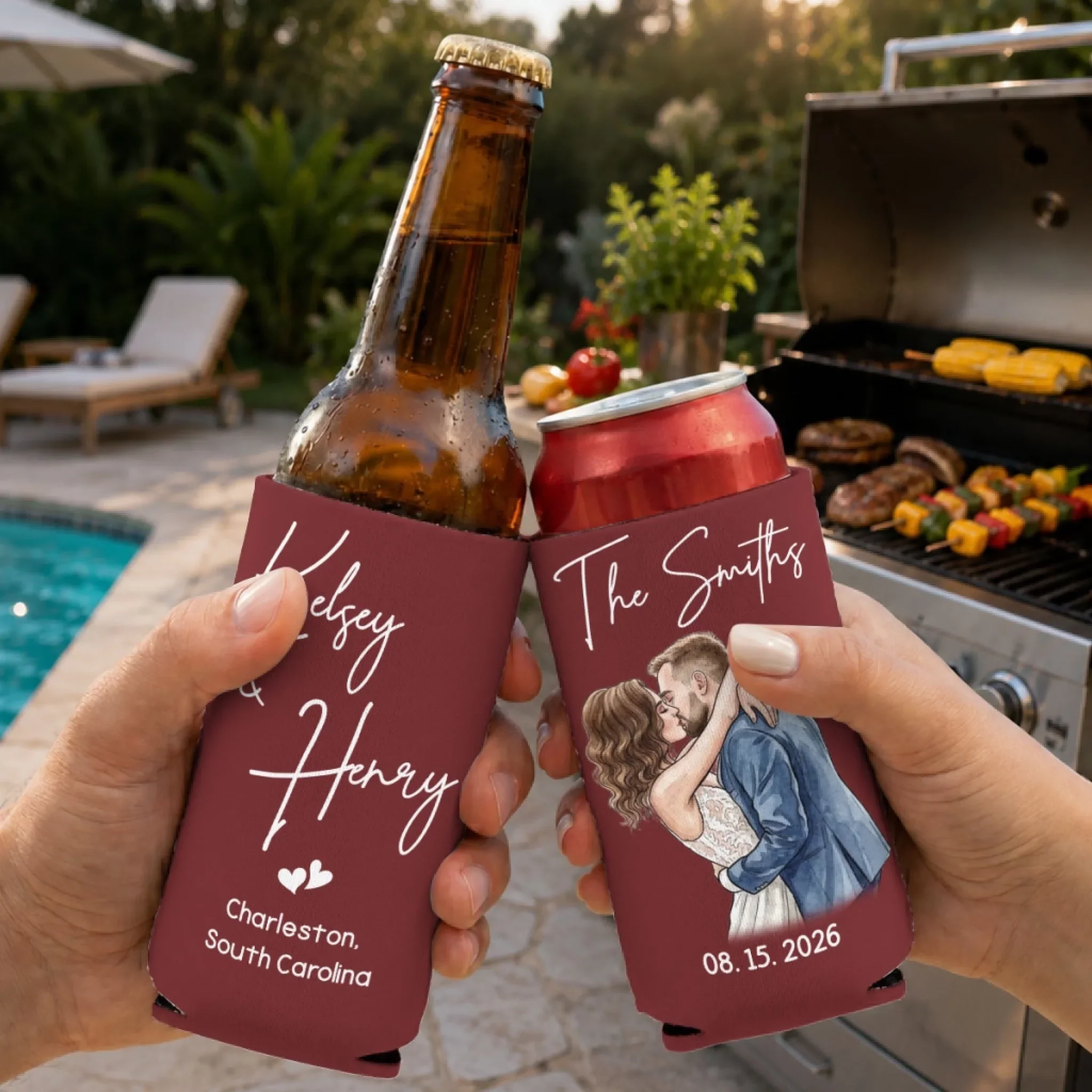 Wedding Cheers - Personalized Custom Skinny Can Cooler - Image 2