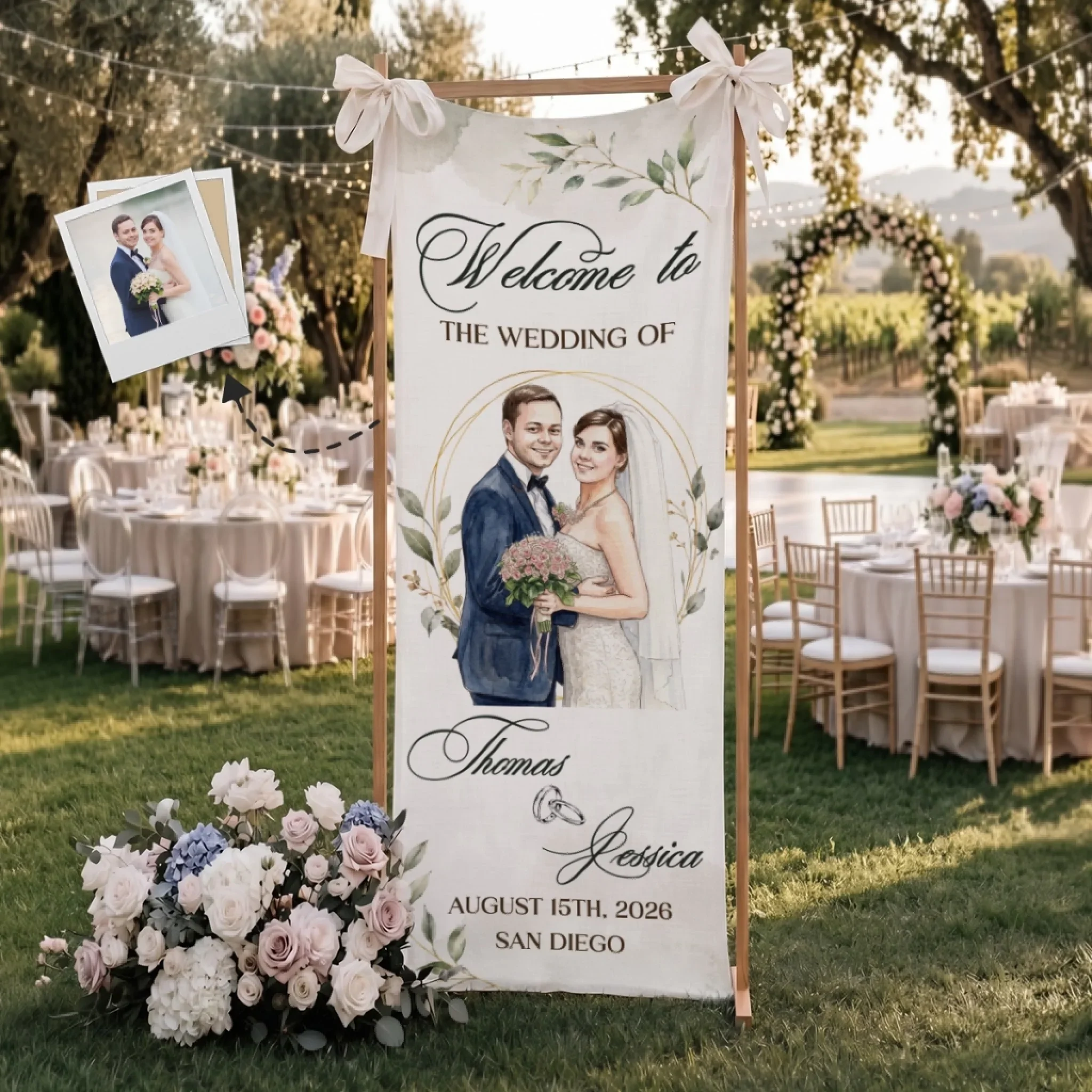 Welcome To The Wedding Of Us - Personalized Custom Welcome Linen Sign