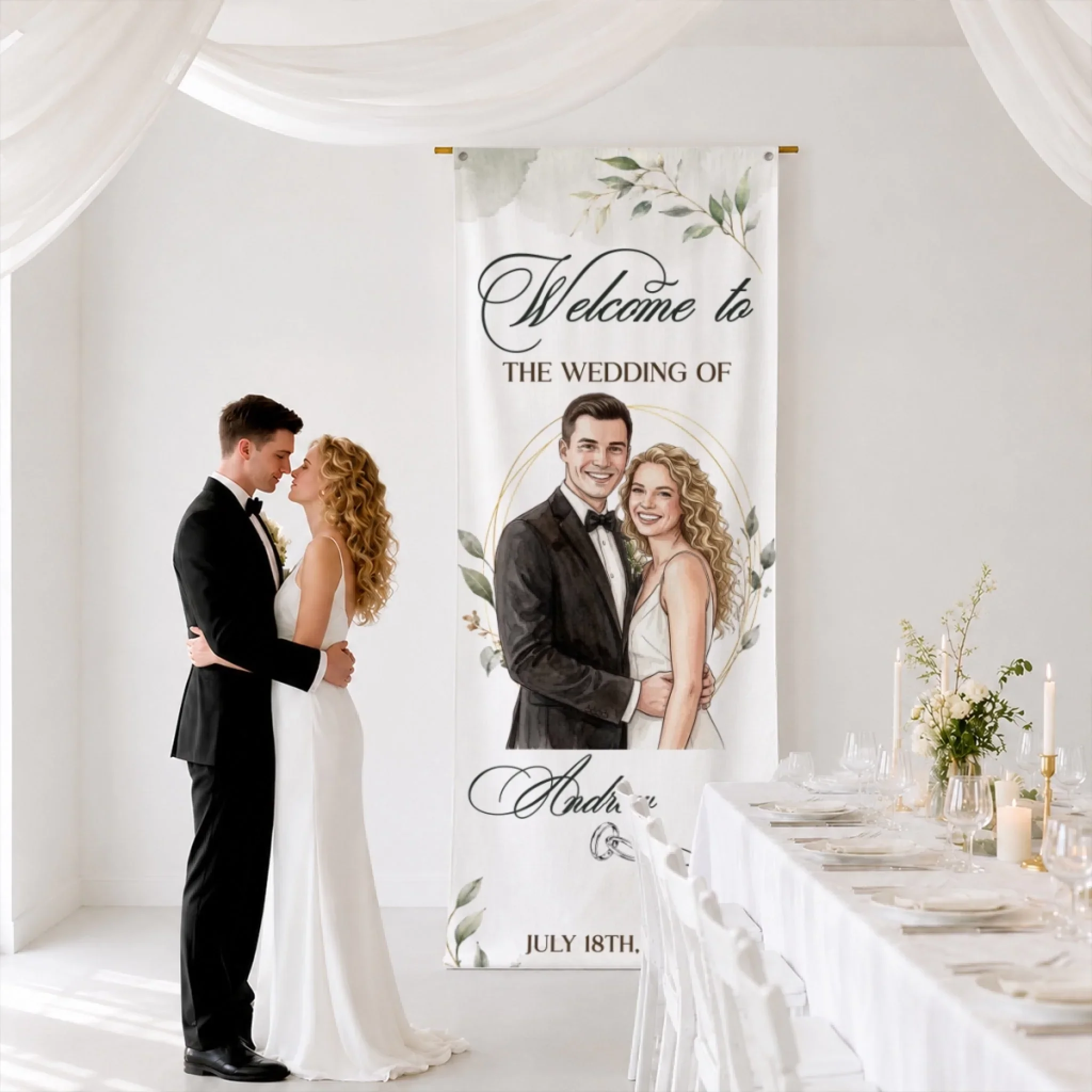 Welcome To The Wedding Of Us - Personalized Custom Welcome Linen Sign - Image 4