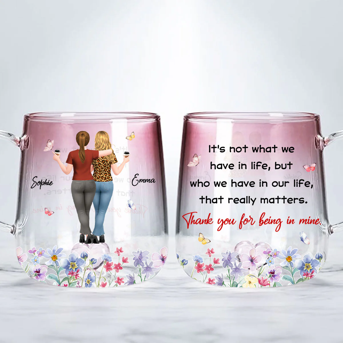 What Truly Matters - Personalized Custom Pink Gradient Glass Mug - Image 3
