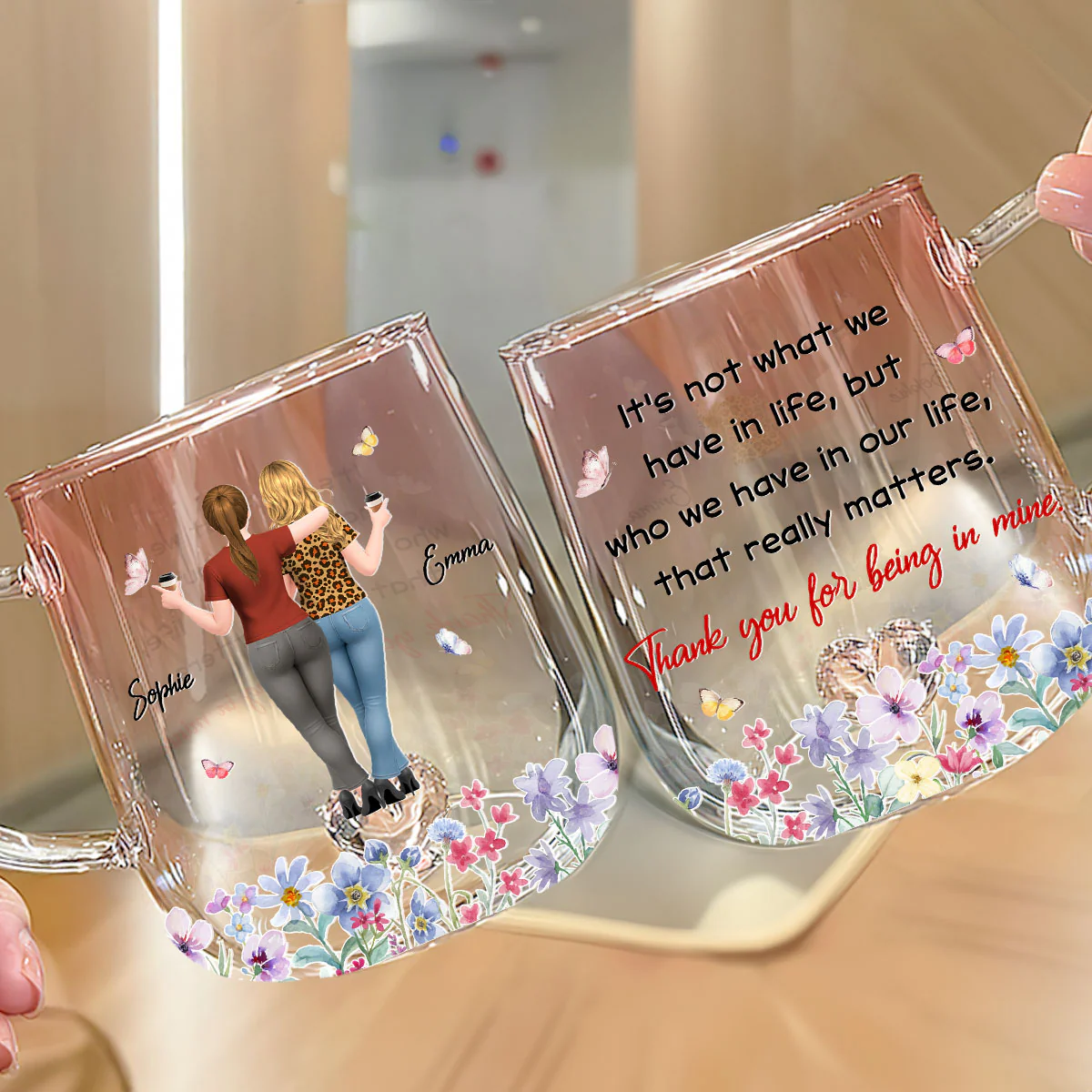 What Truly Matters - Personalized Custom Pink Gradient Glass Mug - Image 4