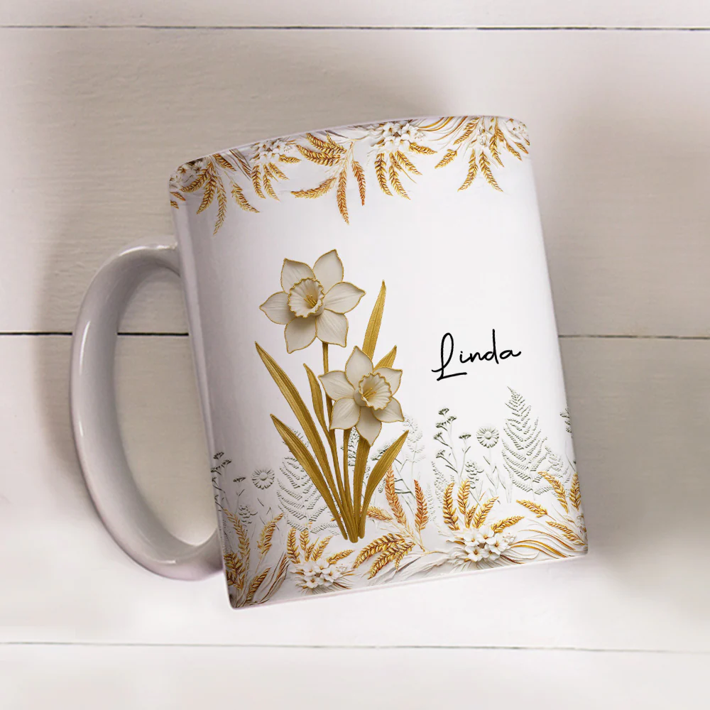 Wheat And White Flowers - Personalized Custom Coffee Mug - Image 3