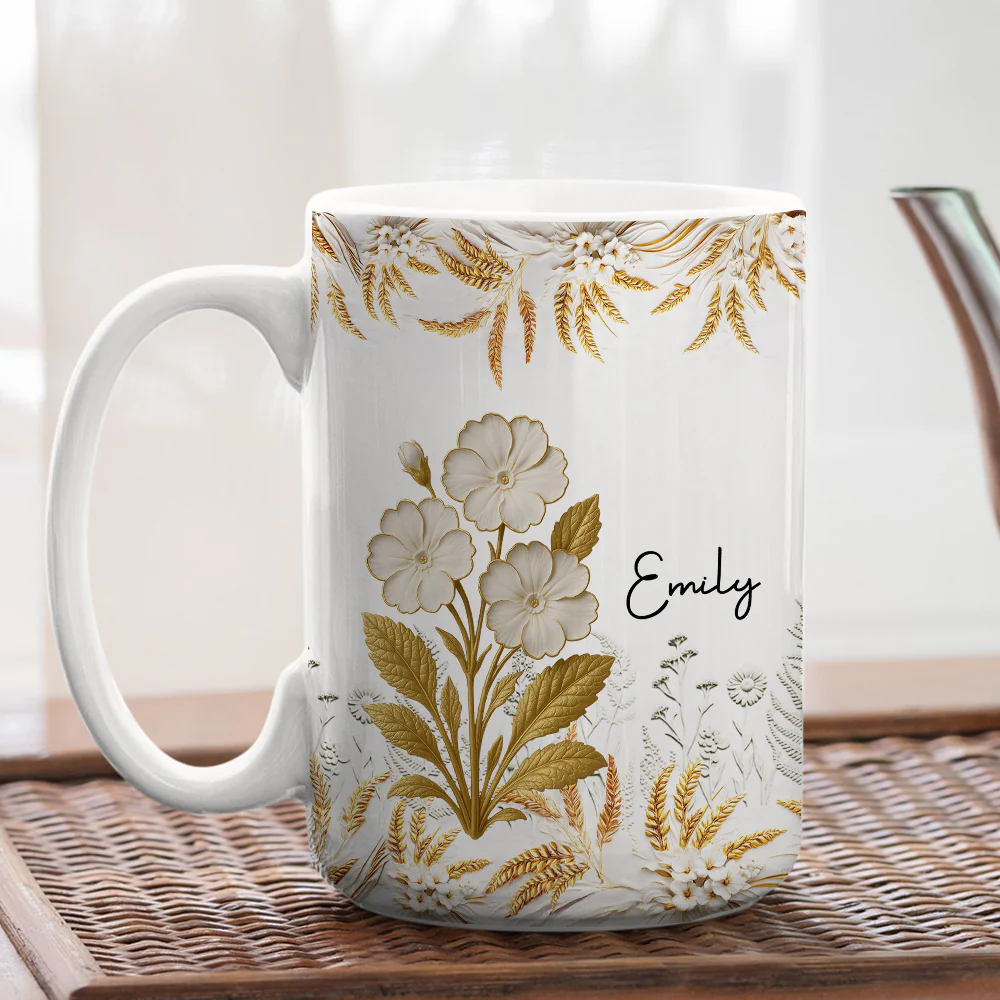 Wheat And White Flowers - Personalized Custom Coffee Mug - Image 4