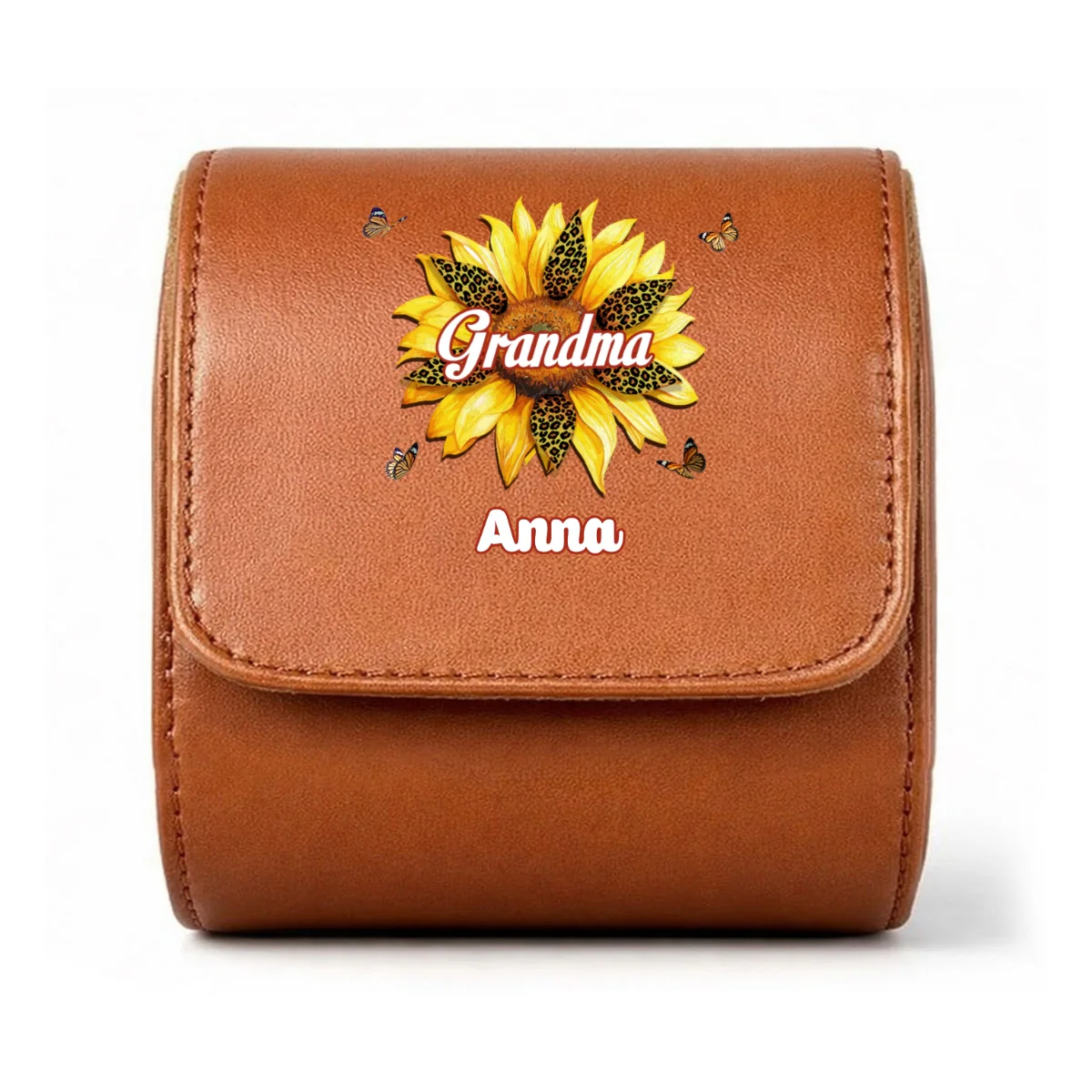 Where Grandma Sunflower Blooms - Personalized Custom Leather Watch Case - Image 12