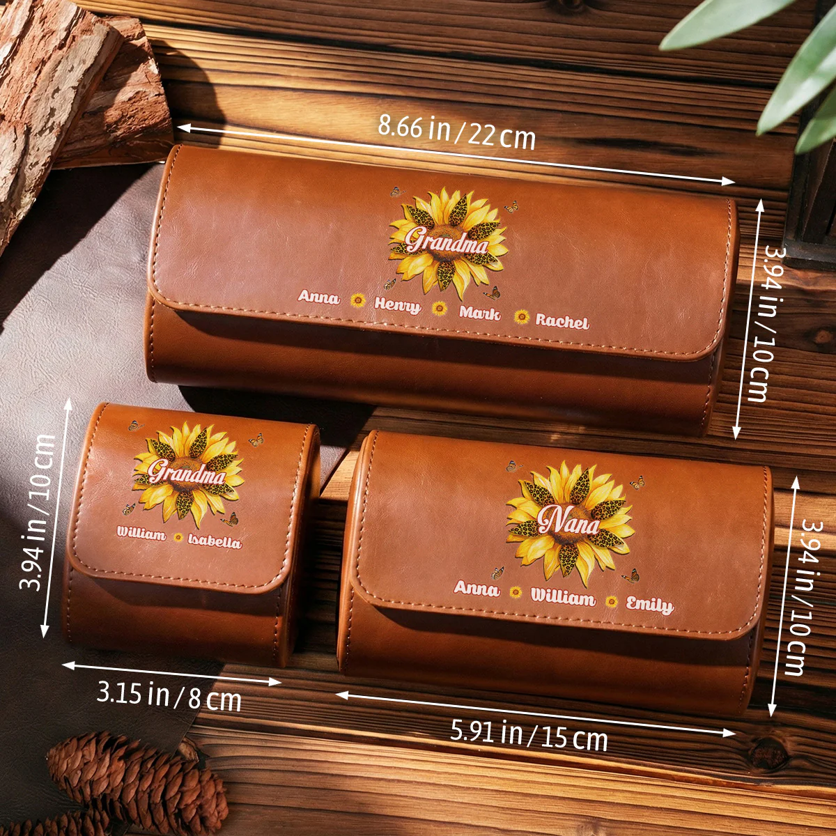 Where Grandma Sunflower Blooms - Personalized Custom Leather Watch Case - Image 9