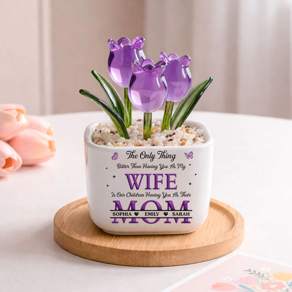 Wife To Mother Love - Personalized Custom 3D Inflated Effect Glass Everlasting Tulips