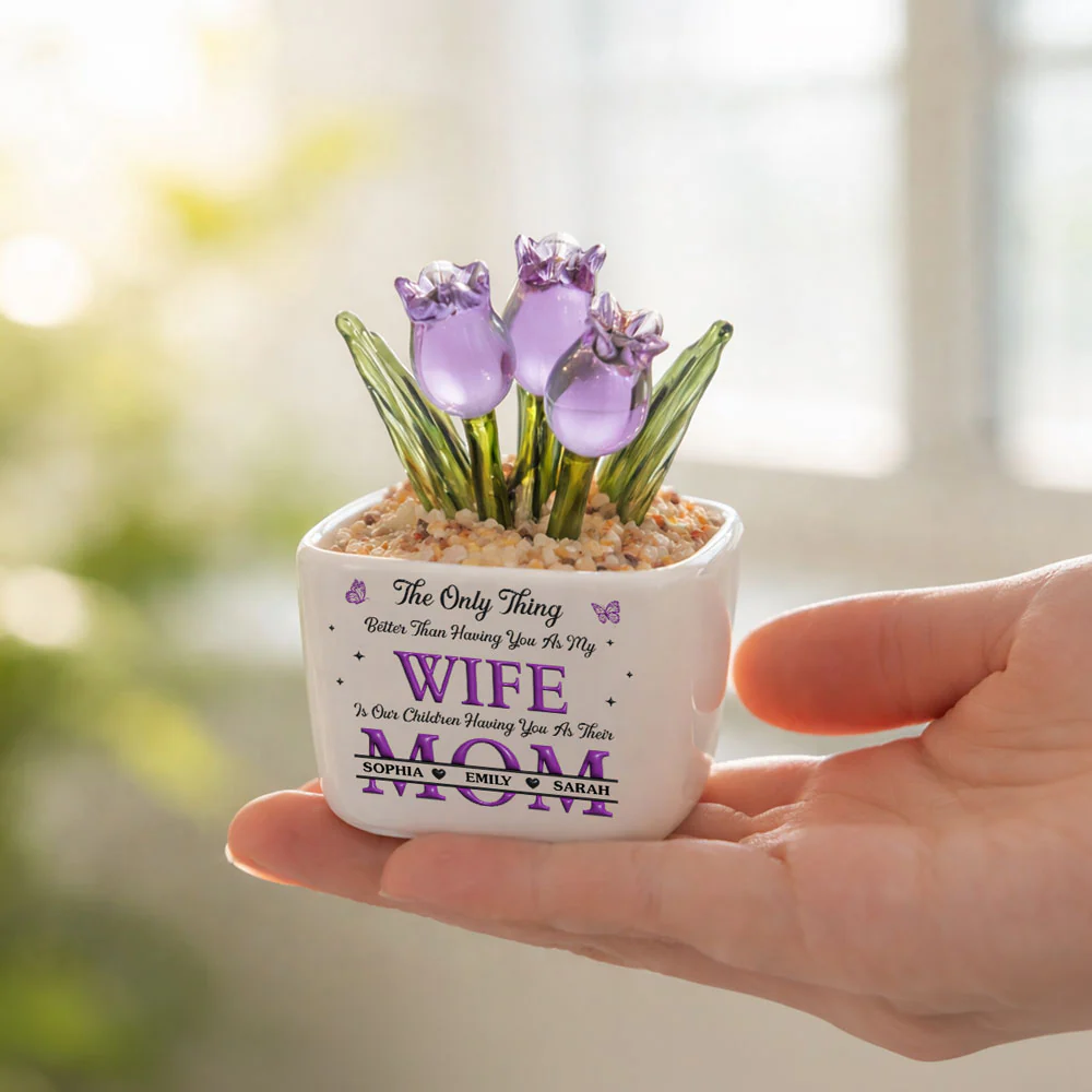 Wife To Mother Love - Personalized Custom 3D Inflated Effect Glass Everlasting Tulips - Image 3