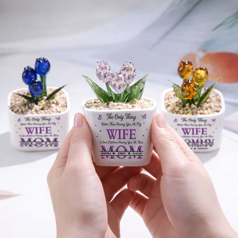 Wife To Mother Love - Personalized Custom 3D Inflated Effect Glass Everlasting Tulips - Image 4