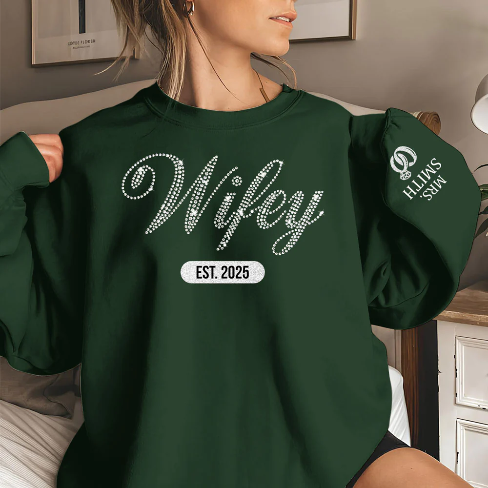 Wifey Est Anniversary Wedding Gifts For Him And Her - Personalized Custom Sweatshirt - Image 2