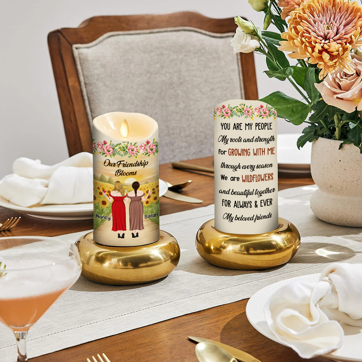 Wildflower Friendship - Personalized Custom LED Candle - Image 3