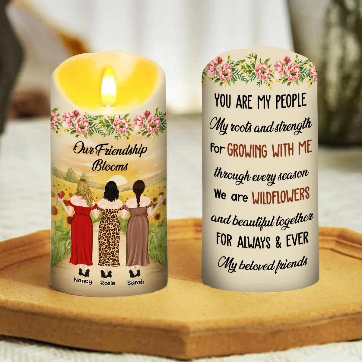 Wildflower Friendship - Personalized Custom LED Candle - Image 4