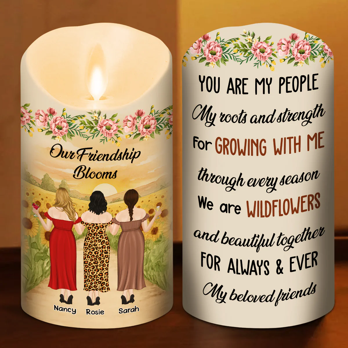 Wildflower Friendship - Personalized Custom LED Candle - Image 5