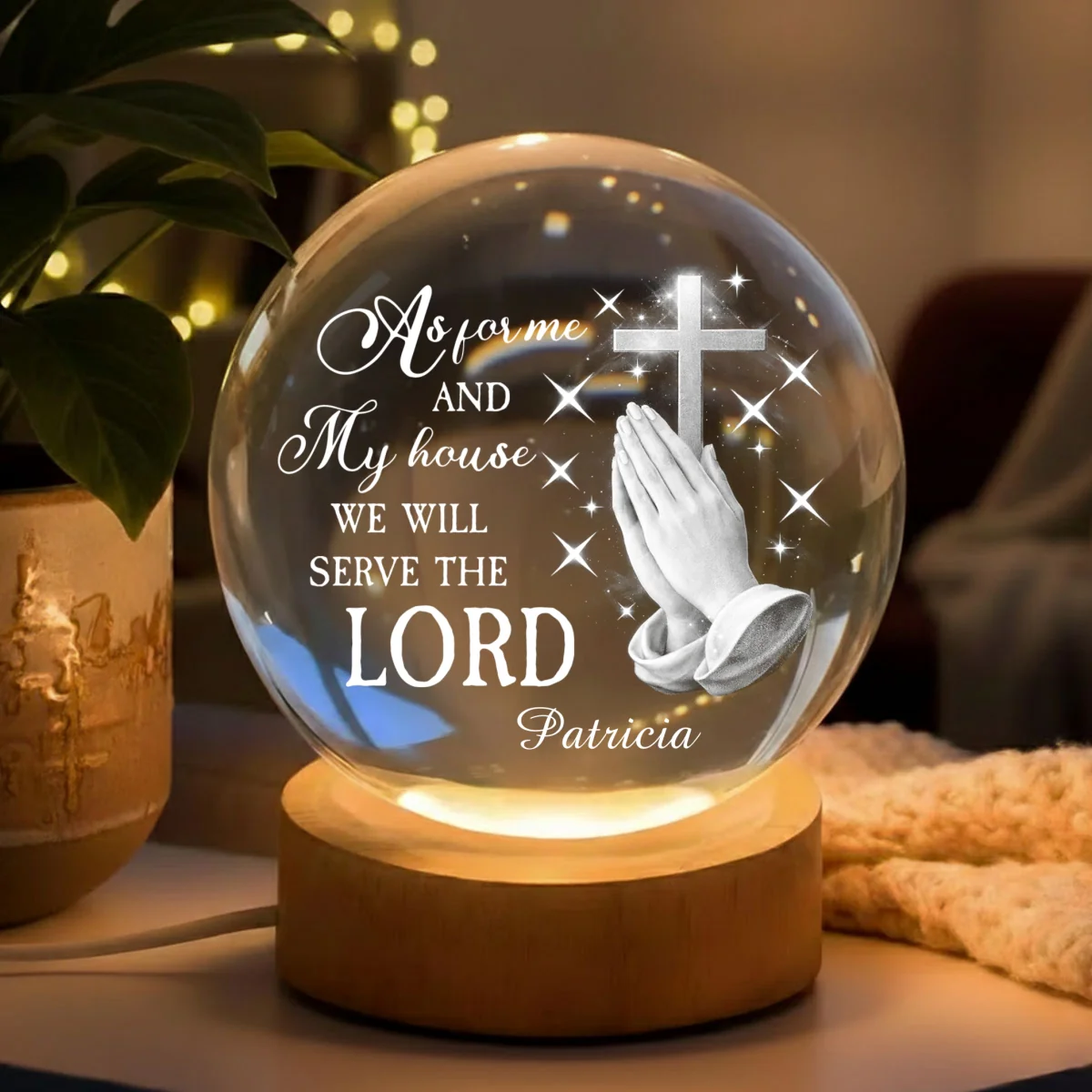 Will Serve The Lord - Personalized Custom Crystal Globe Lamp - Image 8