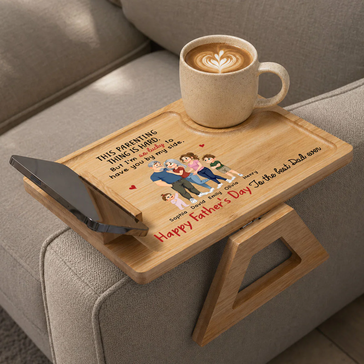 Without You I Cannot Handle This Parenting Thing - Personalized Custom Wooden Couch Arm Table - Image 2