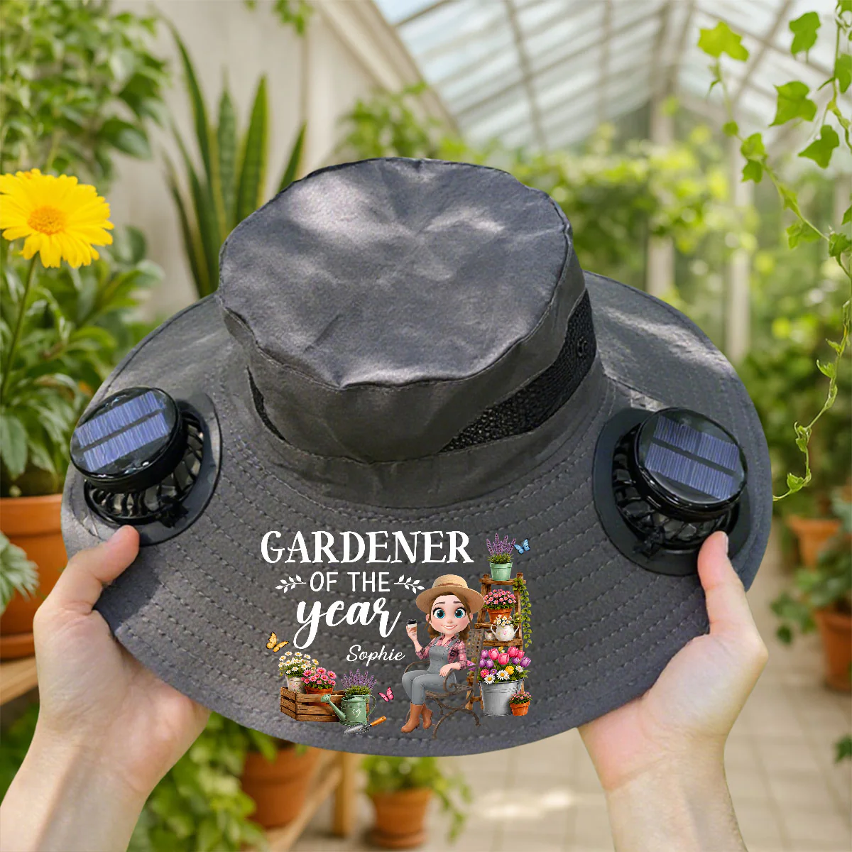 Women Garden - Personalized Custom Solar Fan Hat - Image 3
