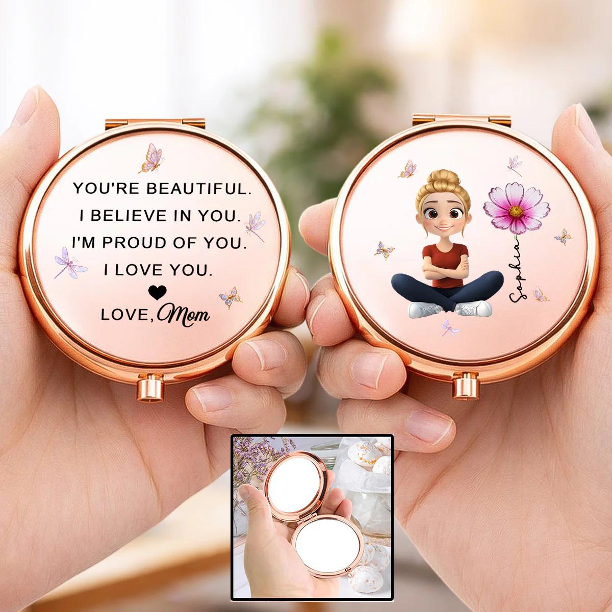 You Are Beautiful - Personalized Custom Compact Mirror - Image 2