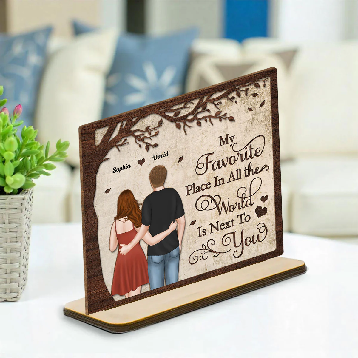 You Are Mine - Personalized Custom 2-Layer Wood Plaque With Flat Base - Image 2