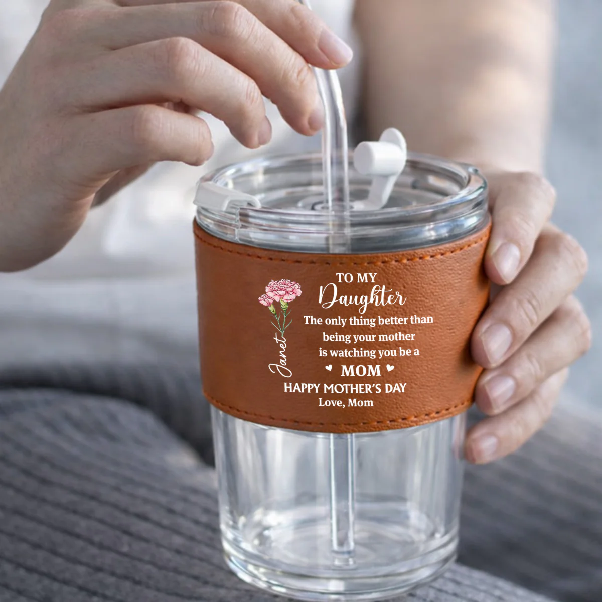 You Are My Greatest Blessing - Personalized Custom Leather Glass Cup - Image 5