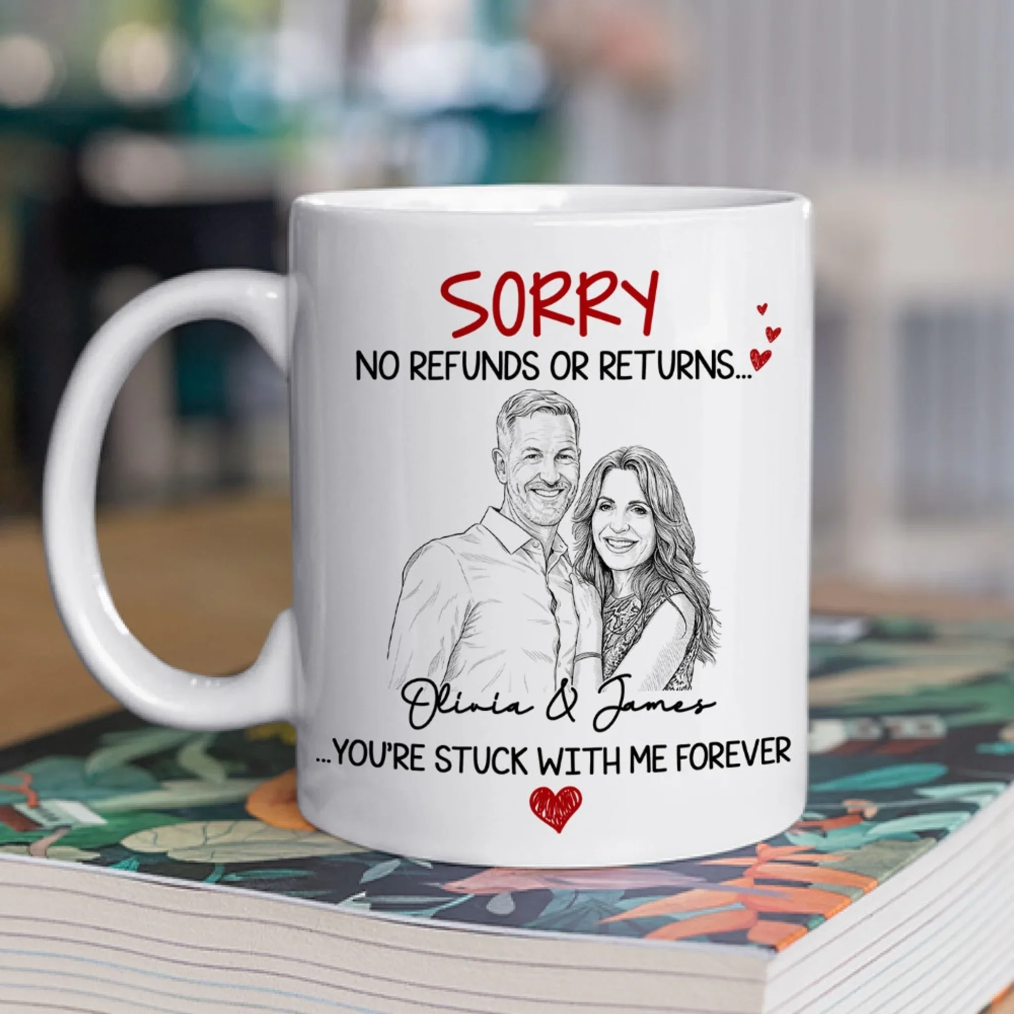 You Are Stuck With Me Pencil Sketch - Personalized Custom Coffee Mug - Image 2
