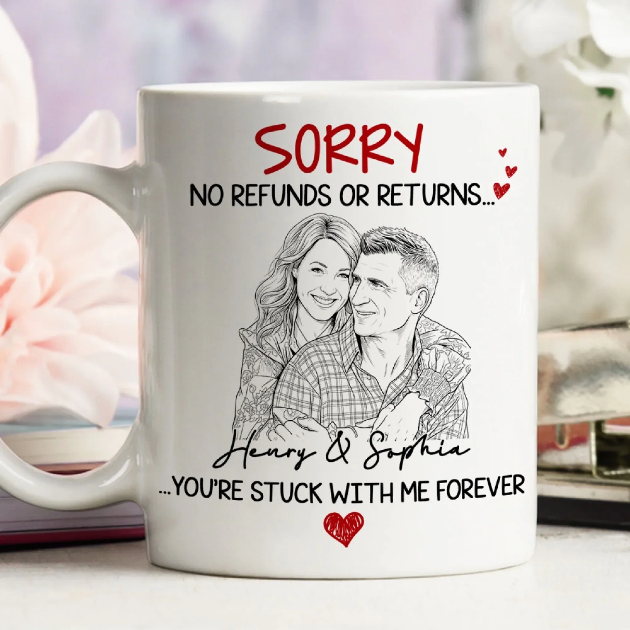 You Are Stuck With Me Pencil Sketch - Personalized Custom Coffee Mug - Image 3