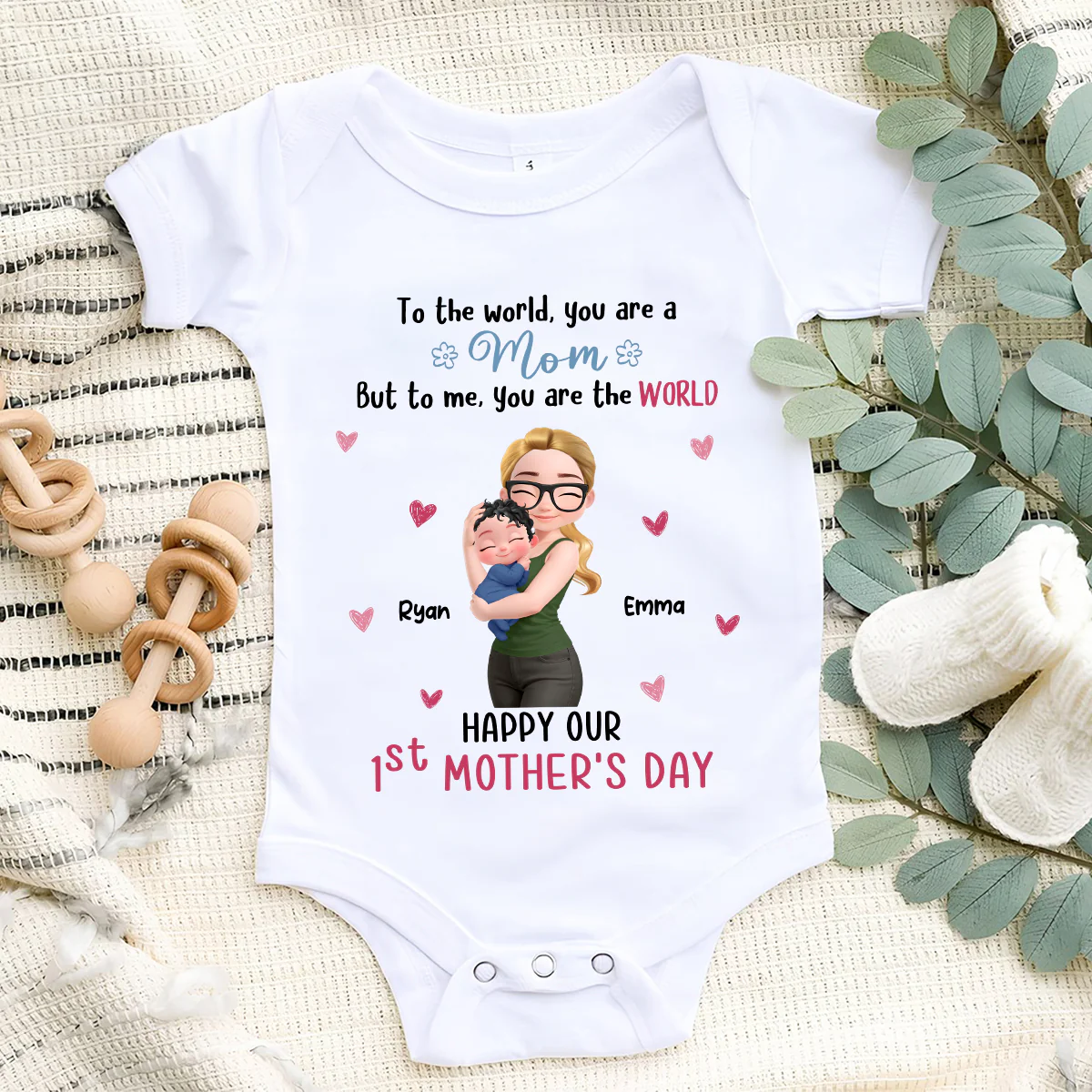 You Are The World Mom - Personalized Custom Baby Onesie - Image 2