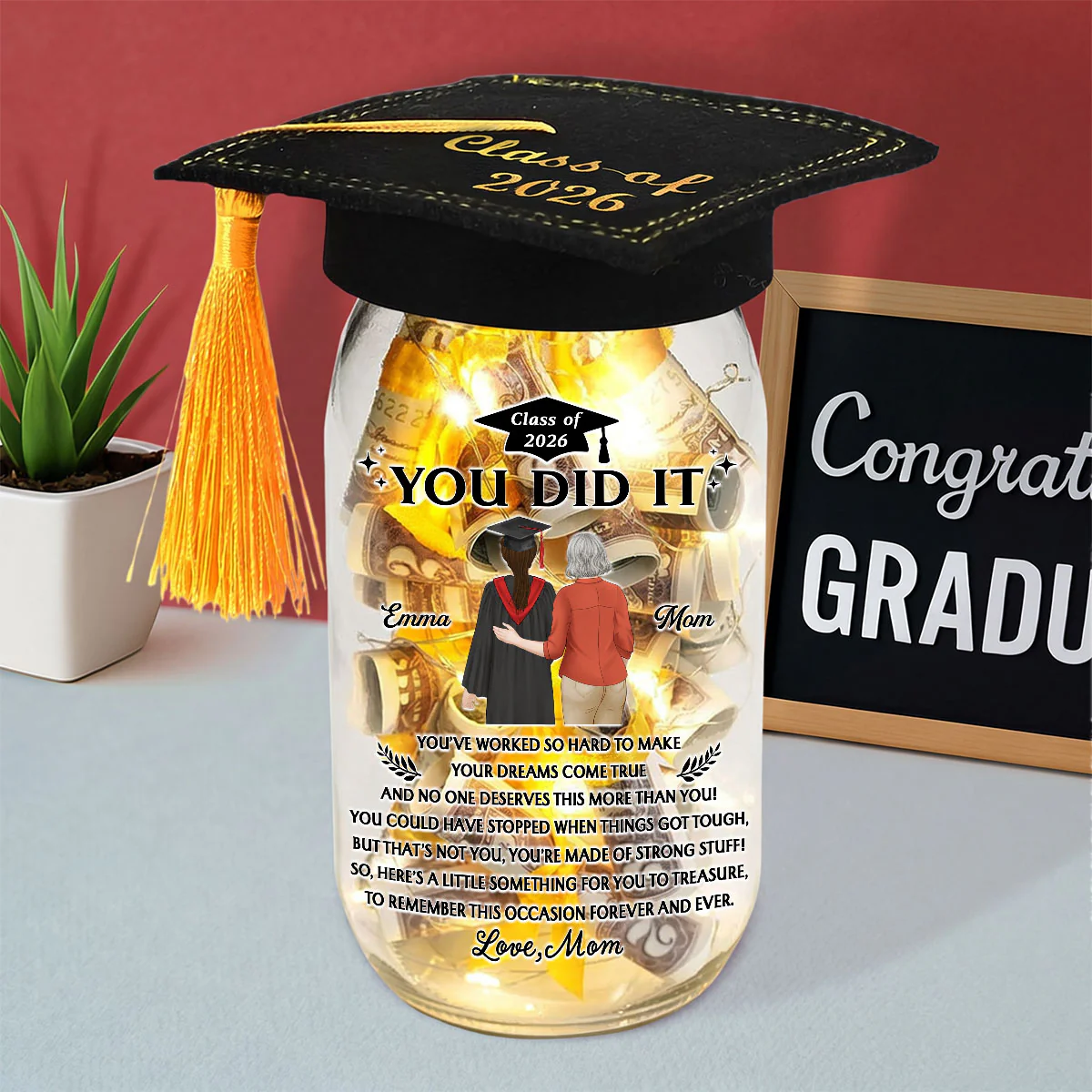 You Did It - Personalized Custom Graduation Mason Jar Light - Image 2