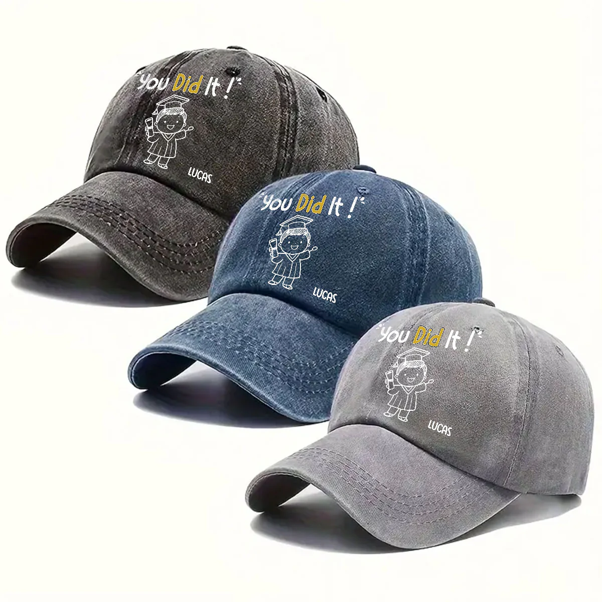 You Did It - Personalized Custom Vintage Washed Denim Cap - Image 3