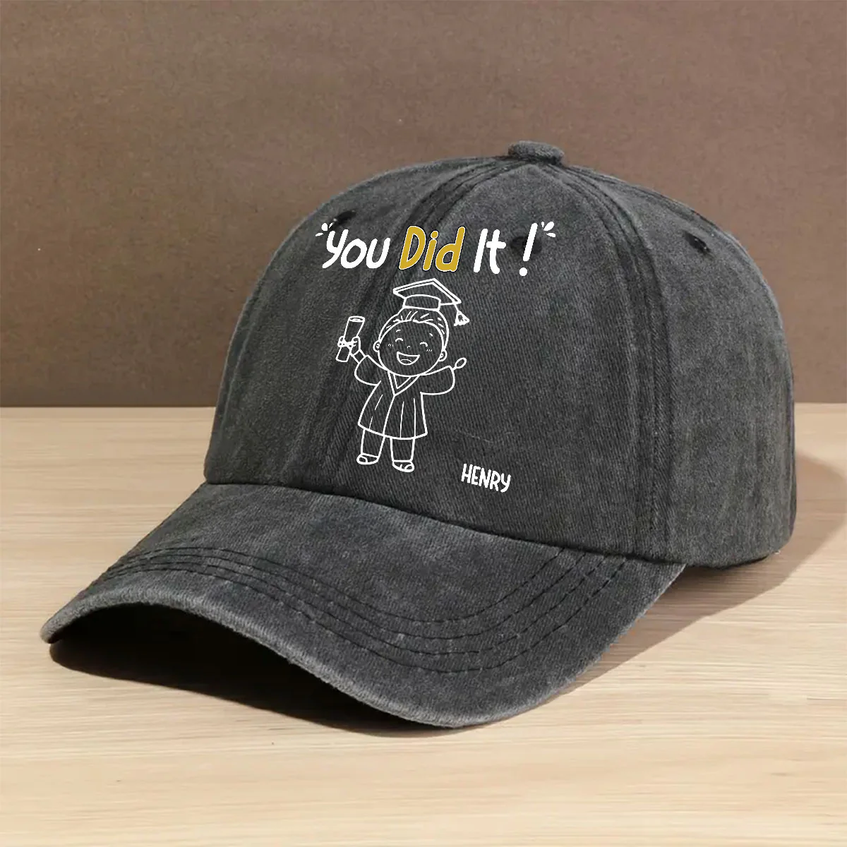 You Did It - Personalized Custom Vintage Washed Denim Cap - Image 4