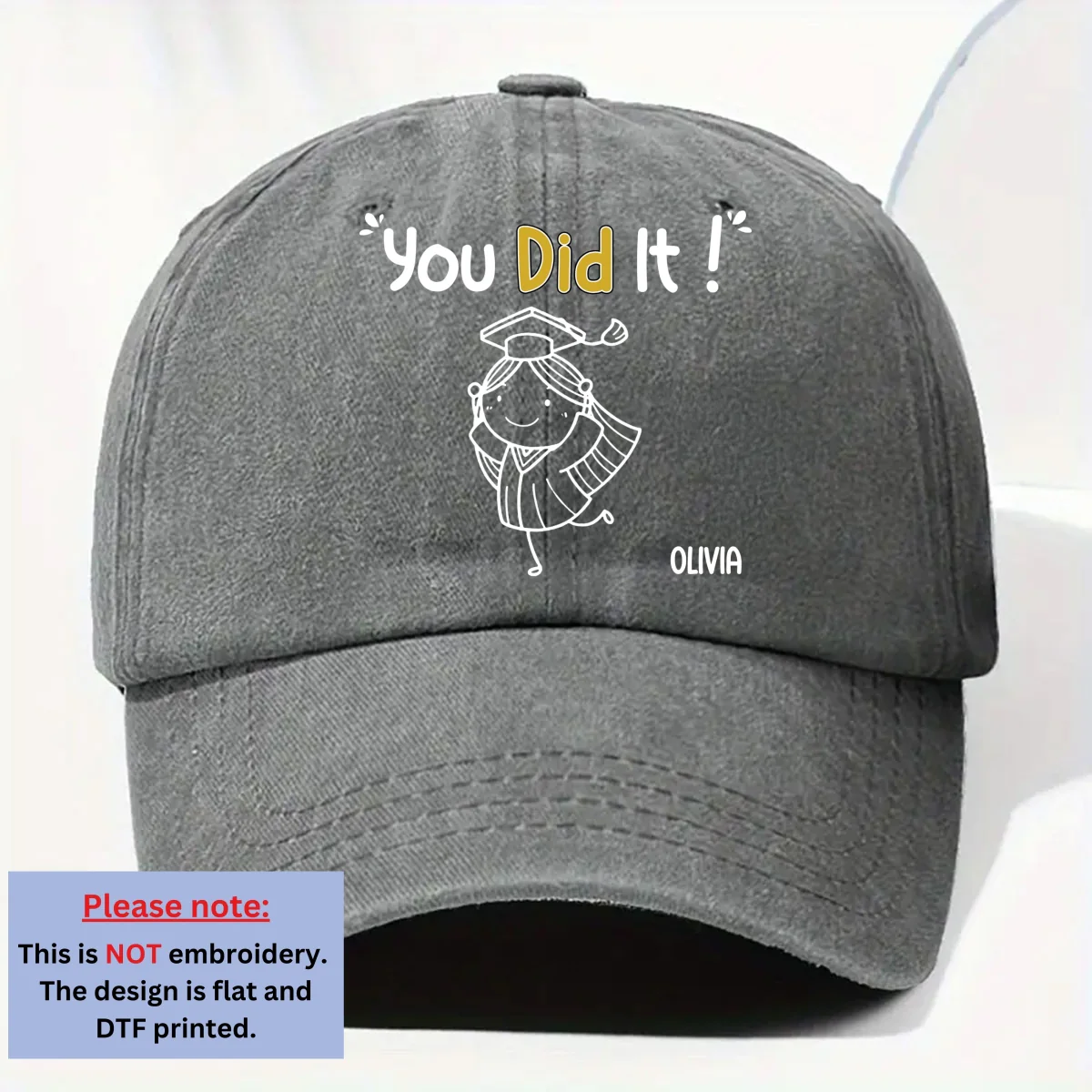 You Did It - Personalized Custom Vintage Washed Denim Cap - Image 7