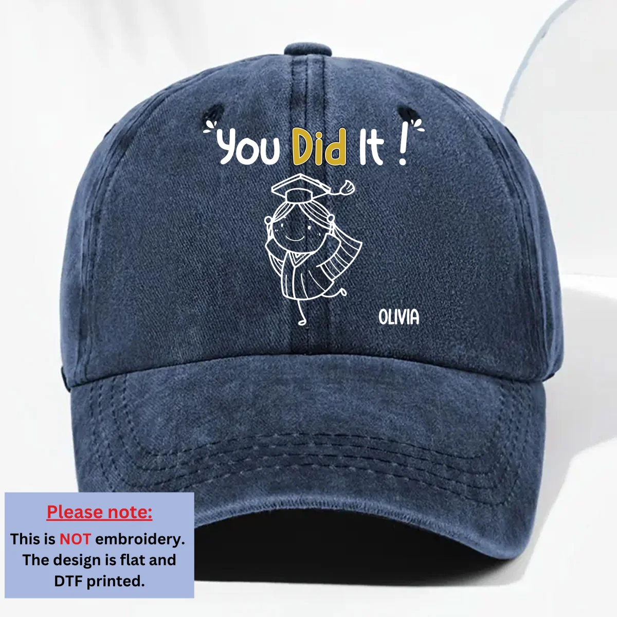 You Did It - Personalized Custom Vintage Washed Denim Cap - Image 8