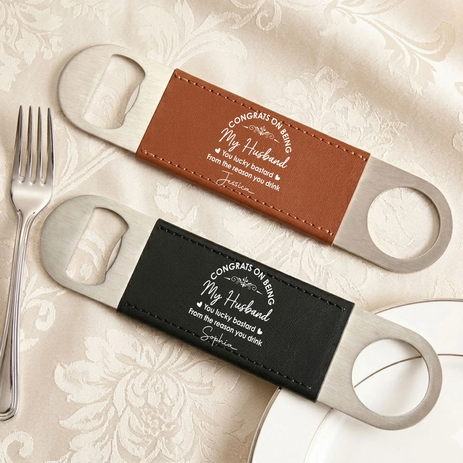You Lucky Bastard - Personalized Custom Leather Bottle Opener - Image 5
