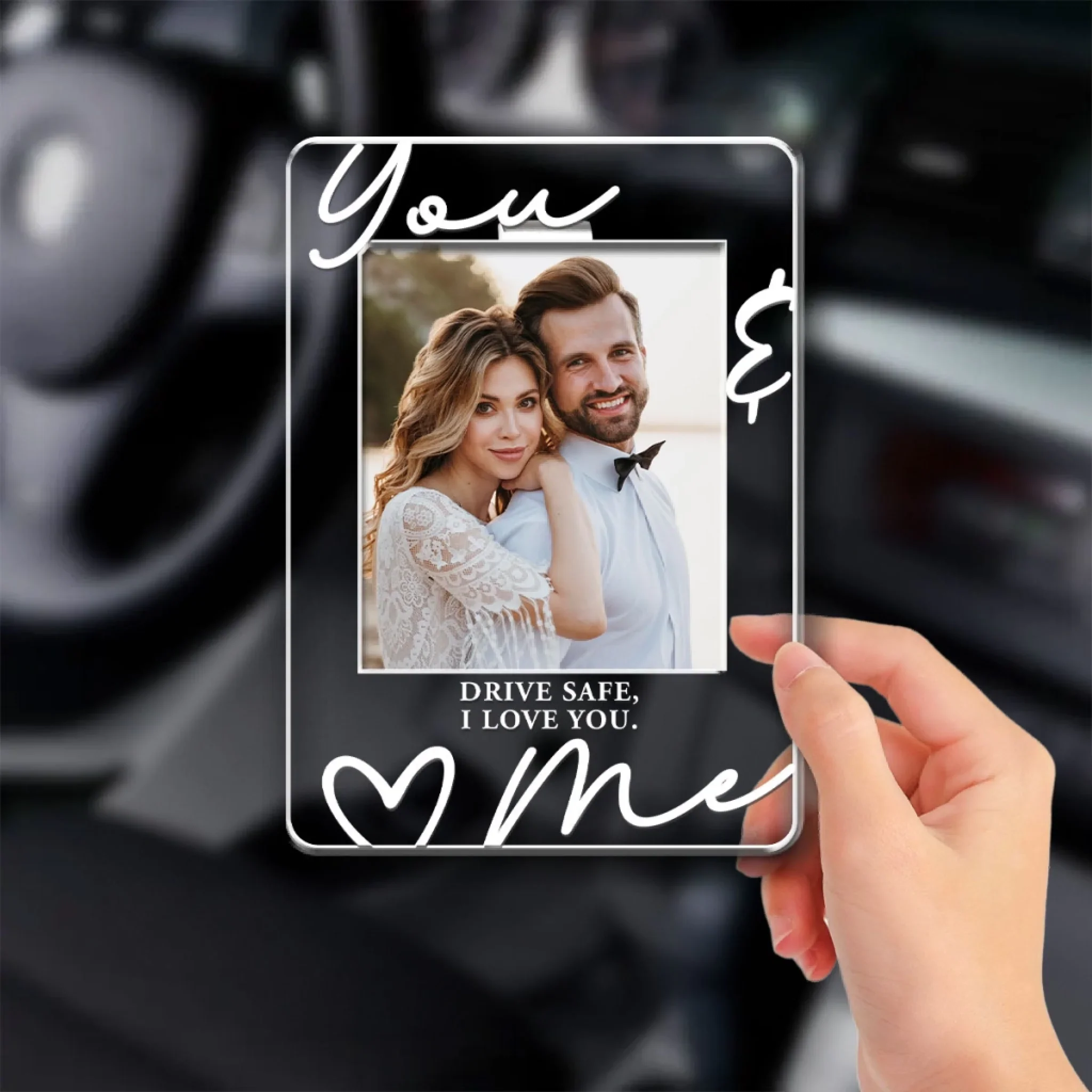 You & Me Drive Safe I Love You - Personalized Custom Acrylic Car Visor Clip - Image 2