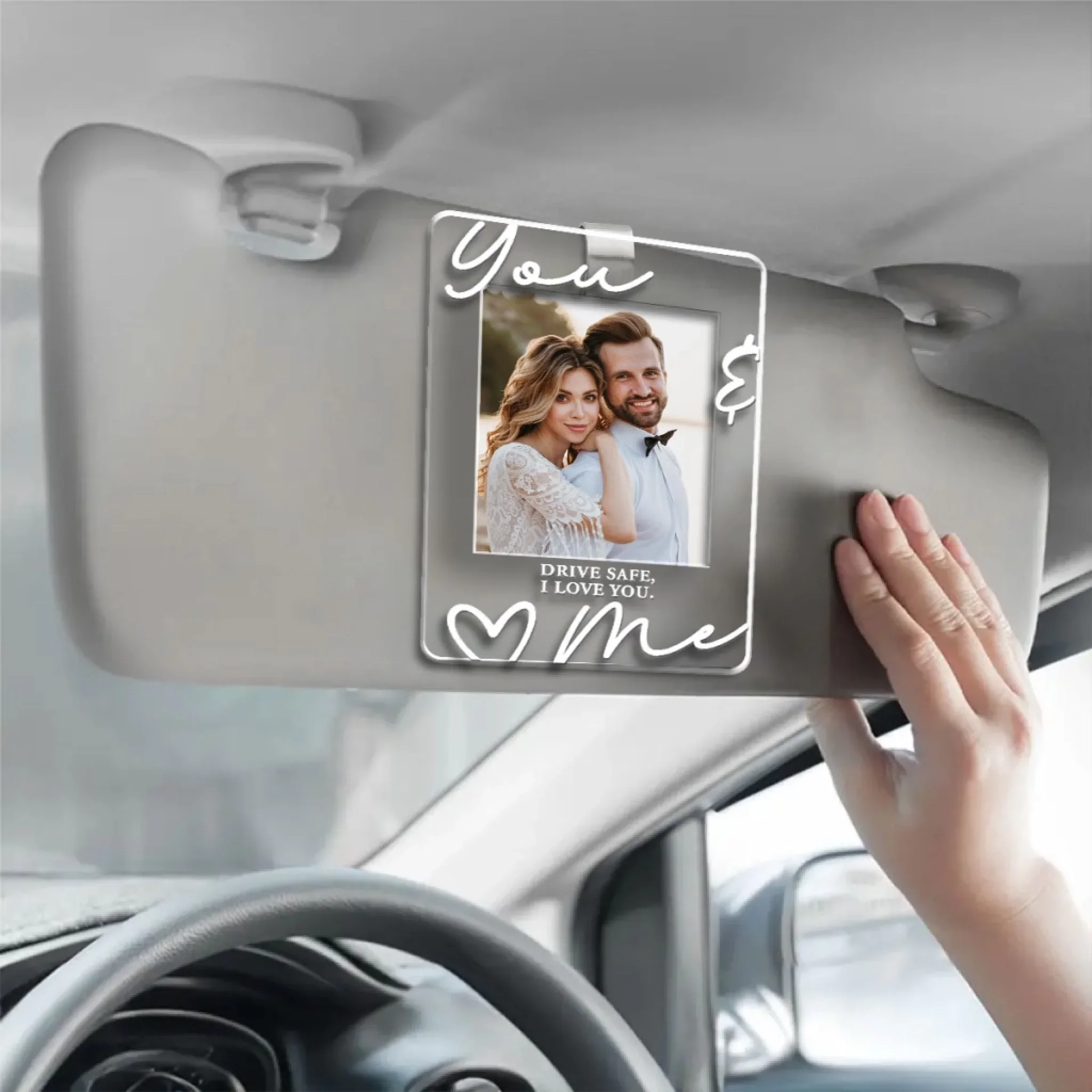 You & Me Drive Safe I Love You - Personalized Custom Acrylic Car Visor Clip - Image 3