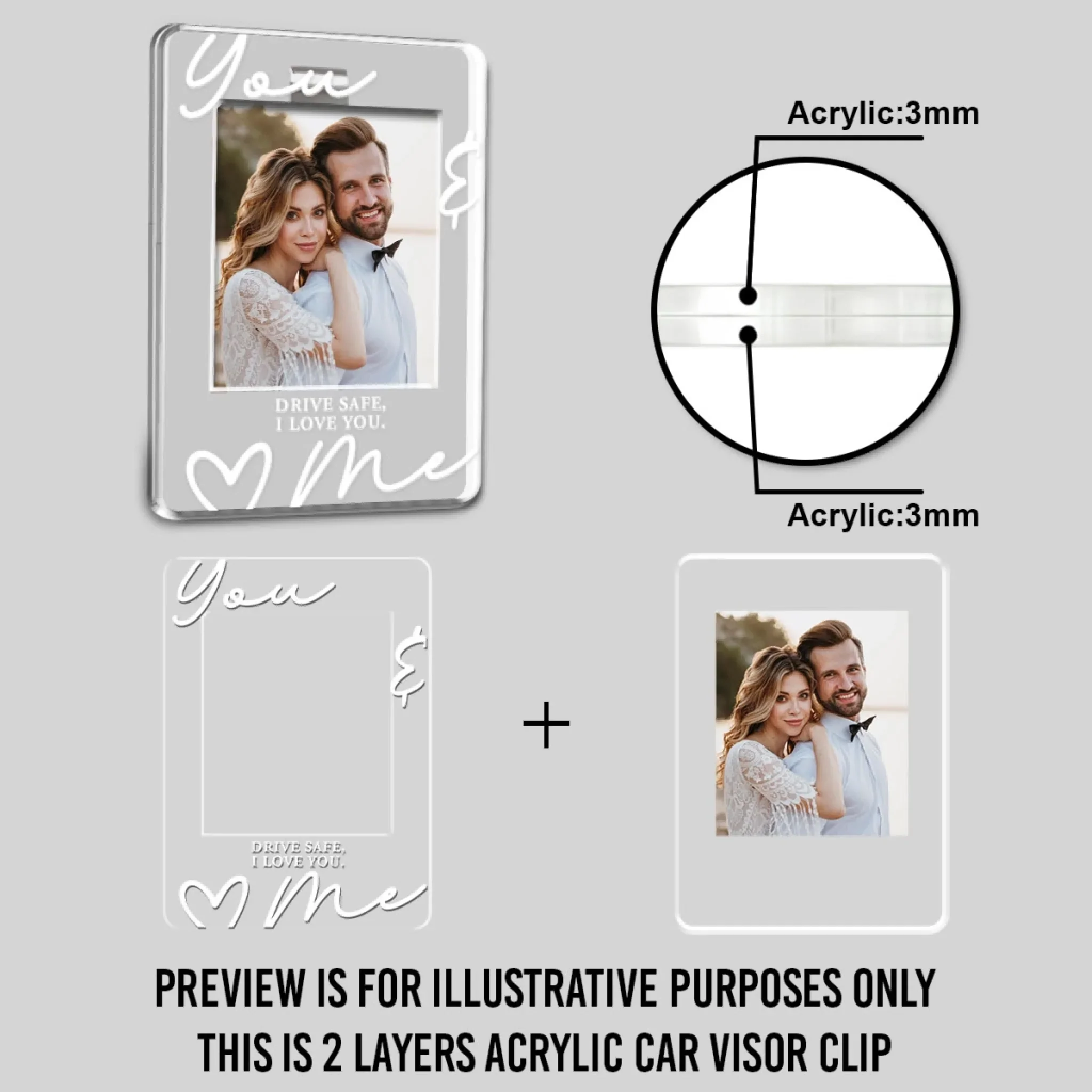You & Me Drive Safe I Love You - Personalized Custom Acrylic Car Visor Clip - Image 5