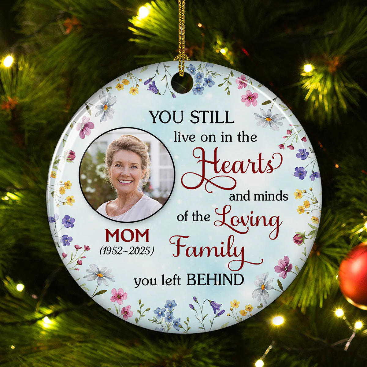 You Still Live On In The Hearts - Personalized Custom Ceramic Ornament - Image 2