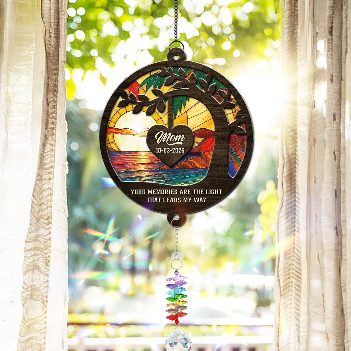 Your Spirit Lives Within Us - Personalized Custom Suncatcher With Crystal Rainbow Charm