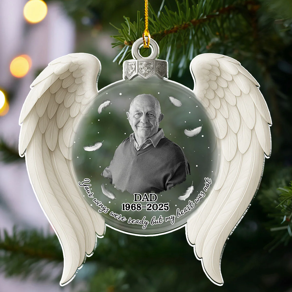 Your Wings Were Ready But My Heart - Personalized Custom Acrylic Ornament - Image 2
