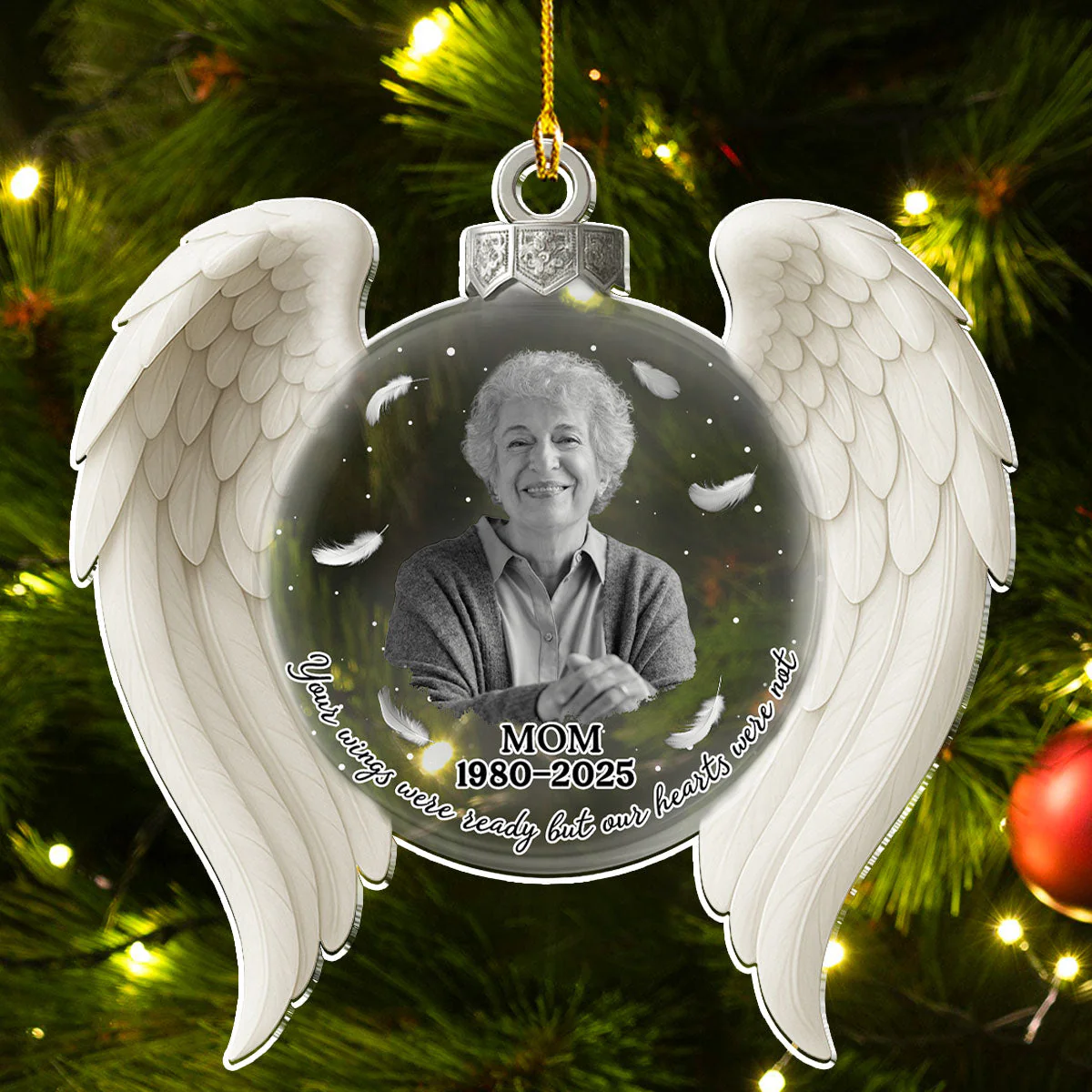 Your Wings Were Ready But My Heart - Personalized Custom Acrylic Ornament - Image 3